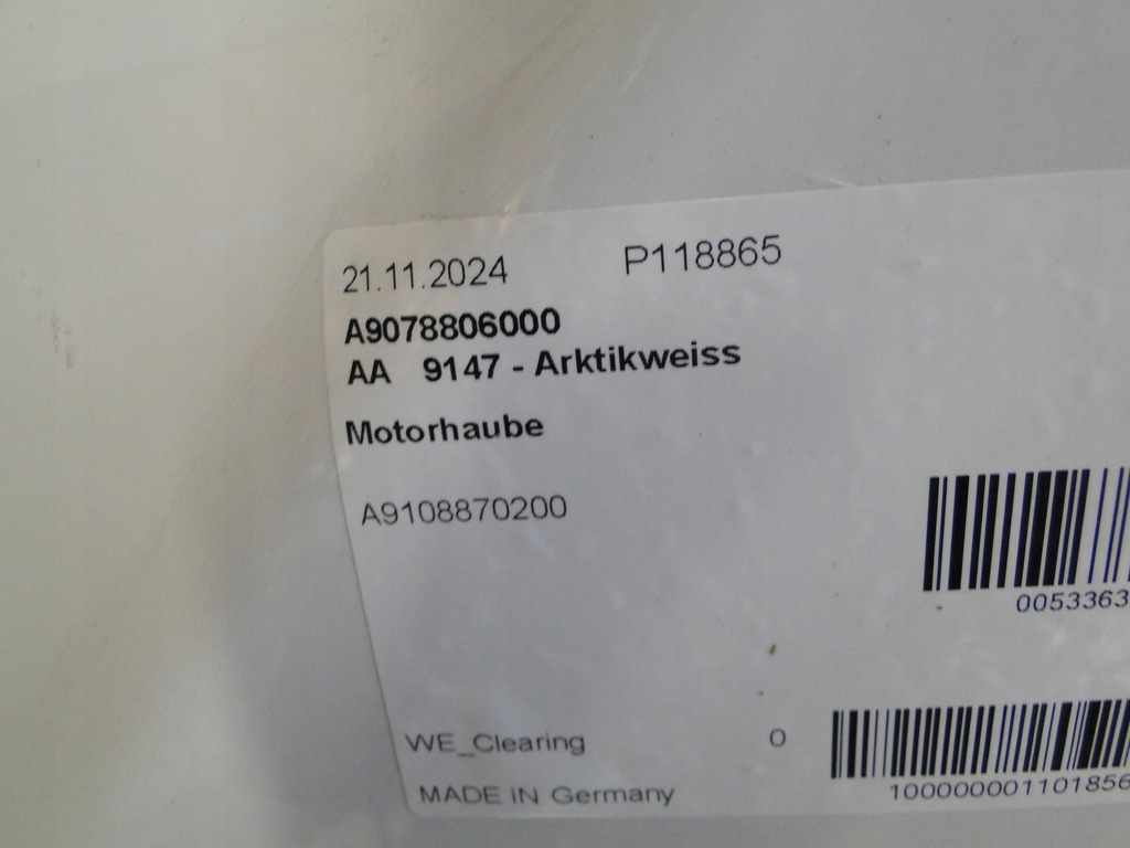 фото №9, Mercedes sprinter 907 910 капот крышка двигателя a9078806000 147 arktikweiss