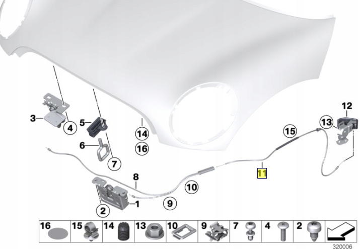 фото №2, Mini задняя трос тяга капот r55 r56 r57 r58