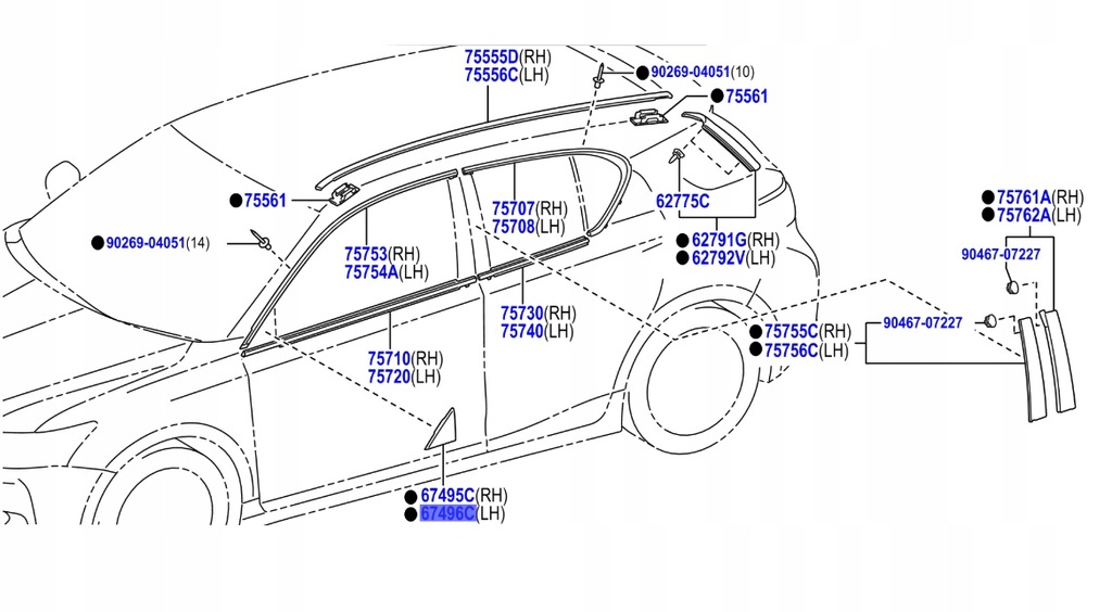 фото №1, 67496-76020 захист трикутник рамки лівих передніх двері lexus ct200h 13-20