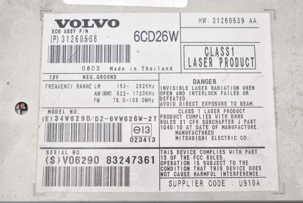 фото №6, Считыватель дисков cd 31260536 volvo xc90 1 i 06-14