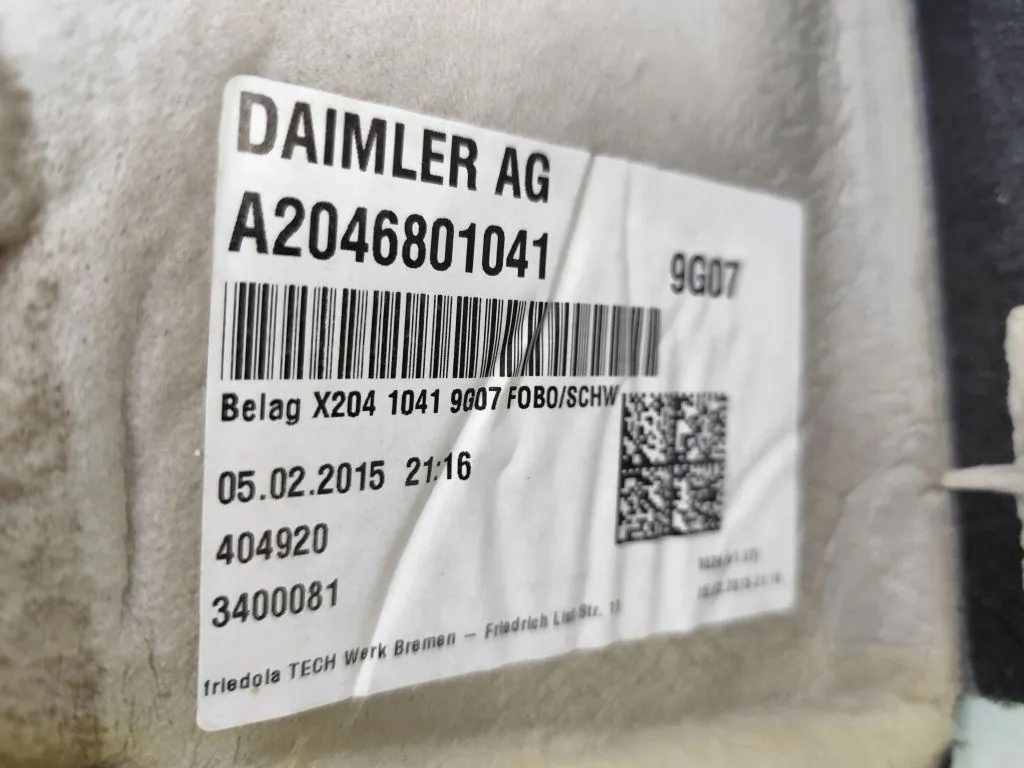 фото №13, Килимок салону mercedes-benz glk x204 a2046808640 2.2l дизель 125kw 2015