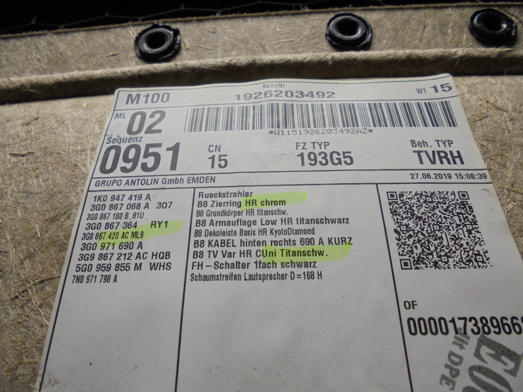 фото №12, Обшивка обивка дверь правый правое задняя задний vw passat b8 3g5867212