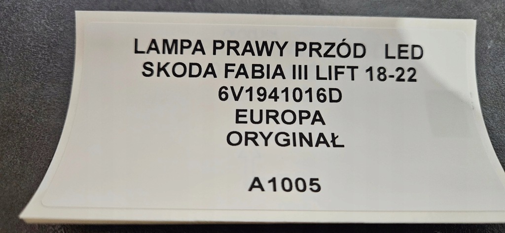 Купить Фара правая  перед led skoda fabia 3 рестайлинг  18-22 европа оригинал 6v1941016d