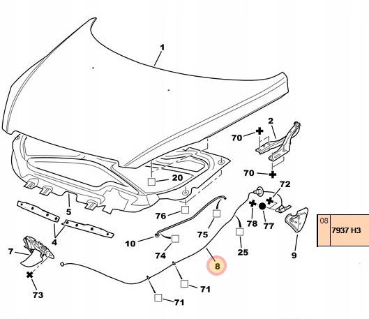 фото №3, Трос капот p 307 хетчбек оригінальний номер