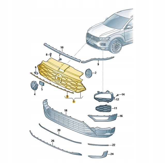 фото №1, Решётка радиатора радиатора чёрный satynowa/chrom блеск vw t-roc oe: 2ga853651rryp