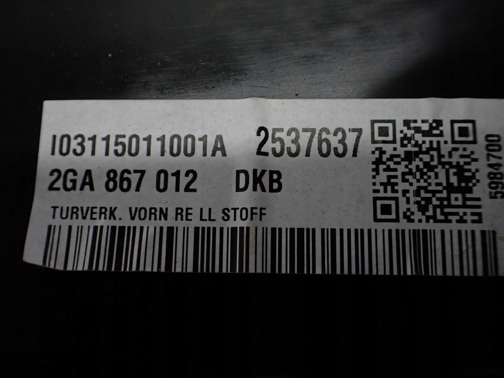 фото №3, Обшивка оббивка двері правий перед europa 2ga867012 vw t-roc 20r