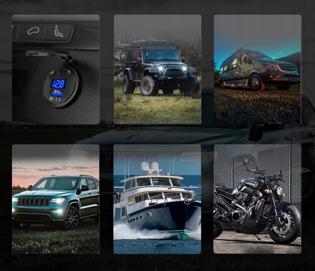 фото №10, Зарядное устройство woltomierz панель usb qc3.0 + 2x pd usb c 63w выключатель 12v 24v