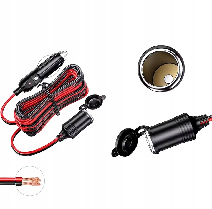 фото №3, Przedłużacz подовжувач роз'єм прикурювача автомобіля 12v кабель шланг 2m