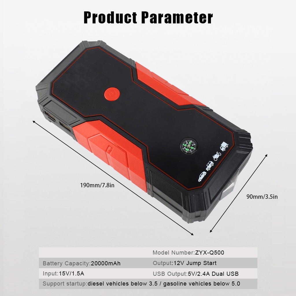 фото №8, Przenośny стартер skoku автомобільний 20000 mah 12v акумулятор ip