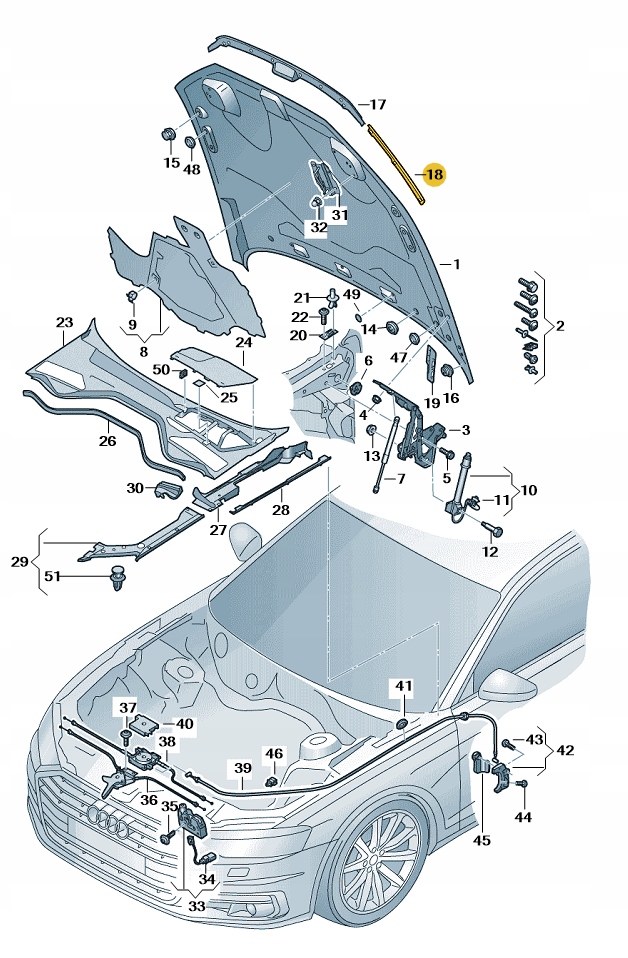 Купить Ограничитель защитный капот перед правый audi a8 d5 aso оригинал