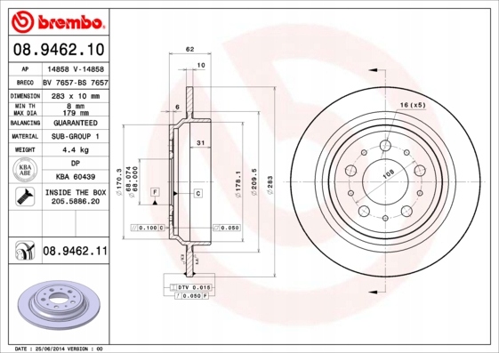 фото №3, Тормозные диски тормозные колодки задняя brembo volvo xc70 i