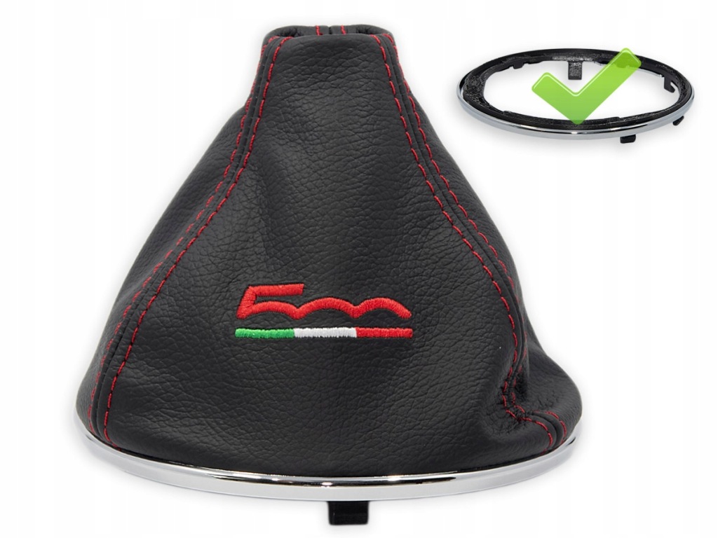 Купить Fiat 500 чехол переключения передач черная кожа вышивка красный флаг рамка хром