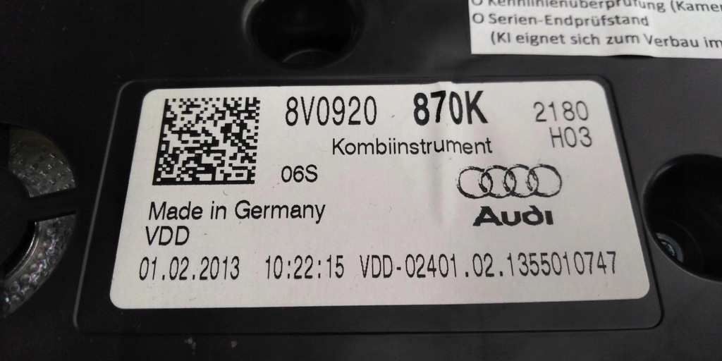 фото №9, Audi a3 8v tdi счетчик приборная панель 8v0920870k