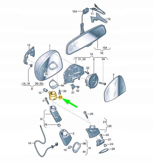 фото №1, Audi tt 8j передняя часть правый door mirror адаптер rhd 8j2857364 original