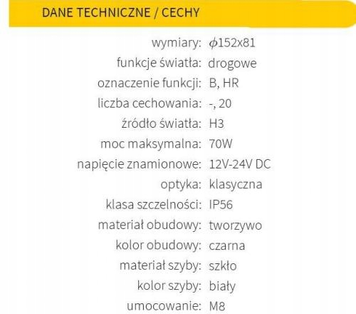 Протитуманна фара drogowy круглий решітка x2 fi 152 wesem Оригінал