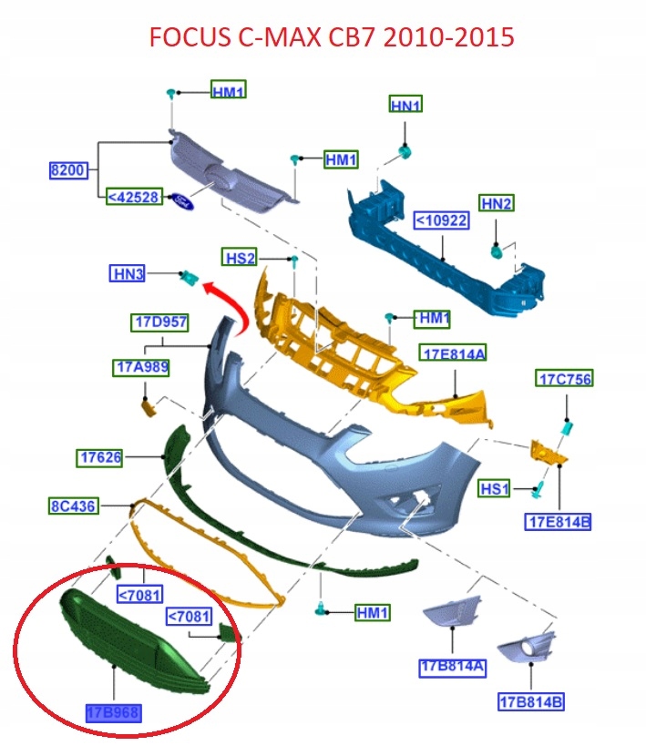 Решётка радиатора бампера передний c-max/grand c-max 10-15 bez датчиков pdc 1689666 Киев