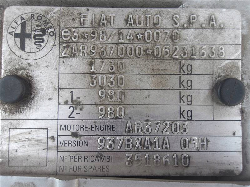фото №2, Двигатель alfa romeo 147 1.6 16v ar37203