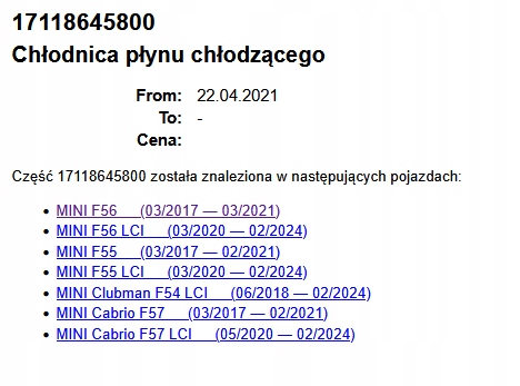 Радіатор води 8645800 кондиціонера 9271204 набір mini f54 f55 f56 f57 Недорого