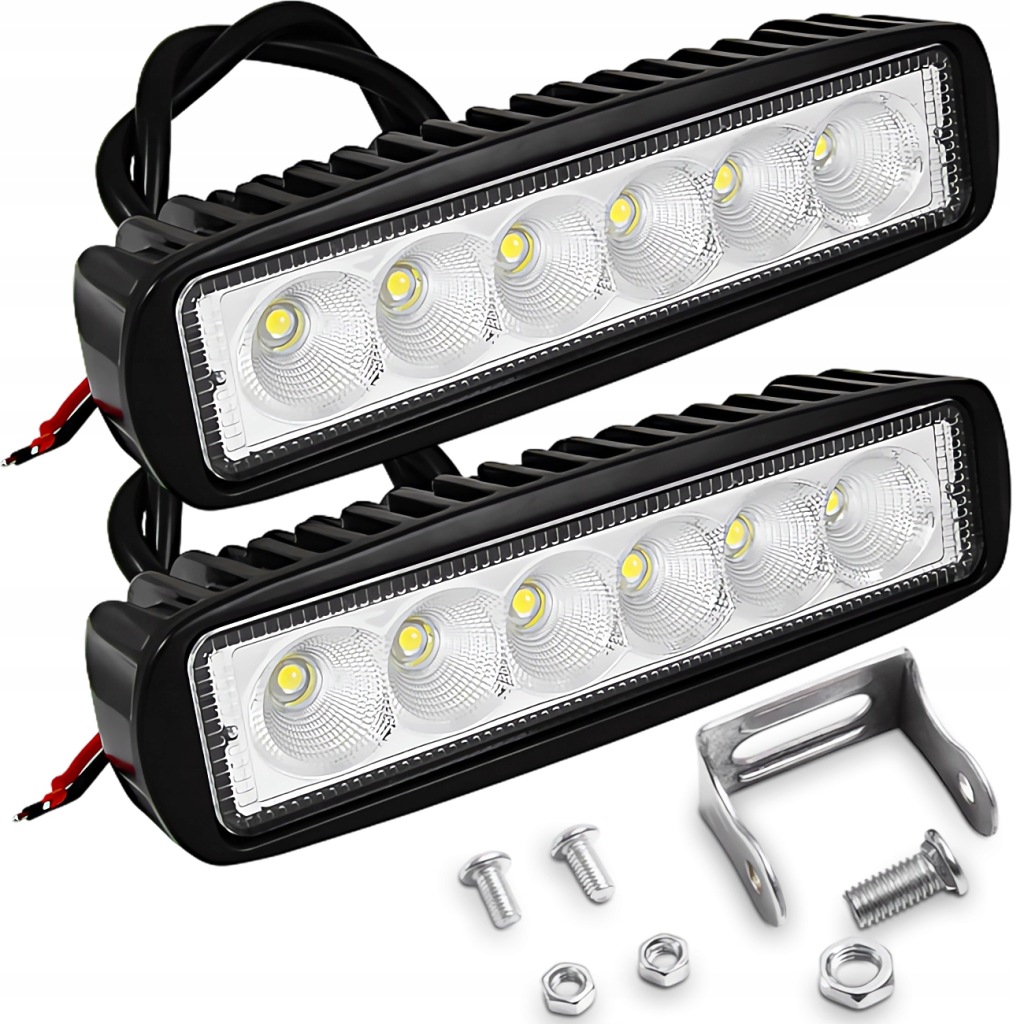 фото №1, 2x лампа робоча протитуманна фара 6 led 18w 12-24v ip67 панель 155mm гомологація