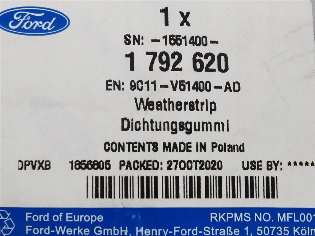 фото №11, Прокладка верхній права двері перед transit 09-13 _ 1792620 _ 9c11-v51400-ad