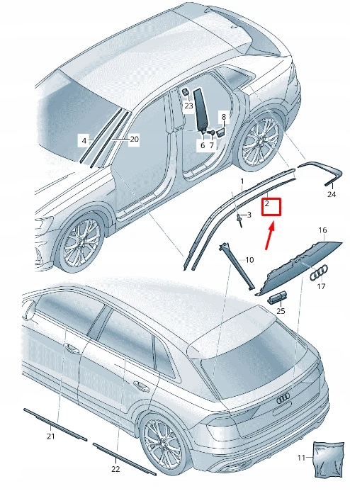 фото №1, Audi q8 4mn правый roof frame уплотнитель 4m8854544b