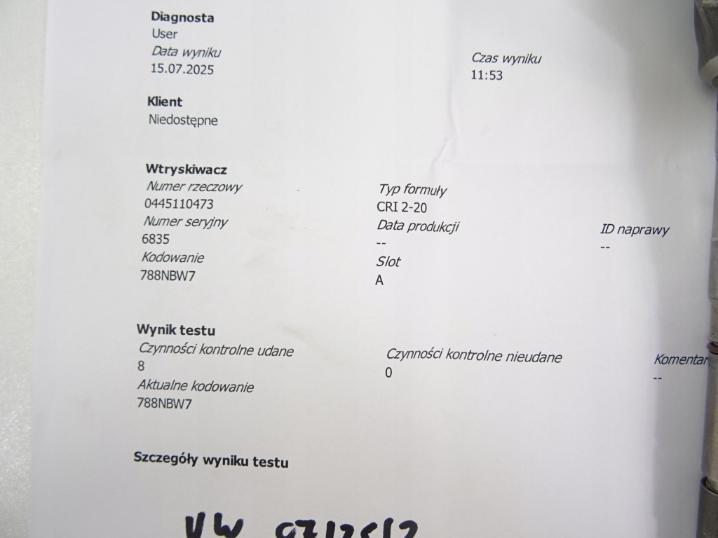 Форсунки vw audi skoda 1.6tdi 04l130277ad 0445110473 bosch wydruk test Недорого