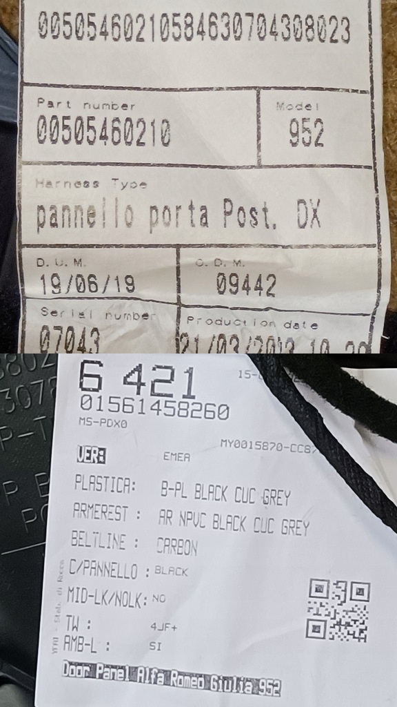 фото №10, Alfa romeo giulia 952 обивка панель дверь правый задняя