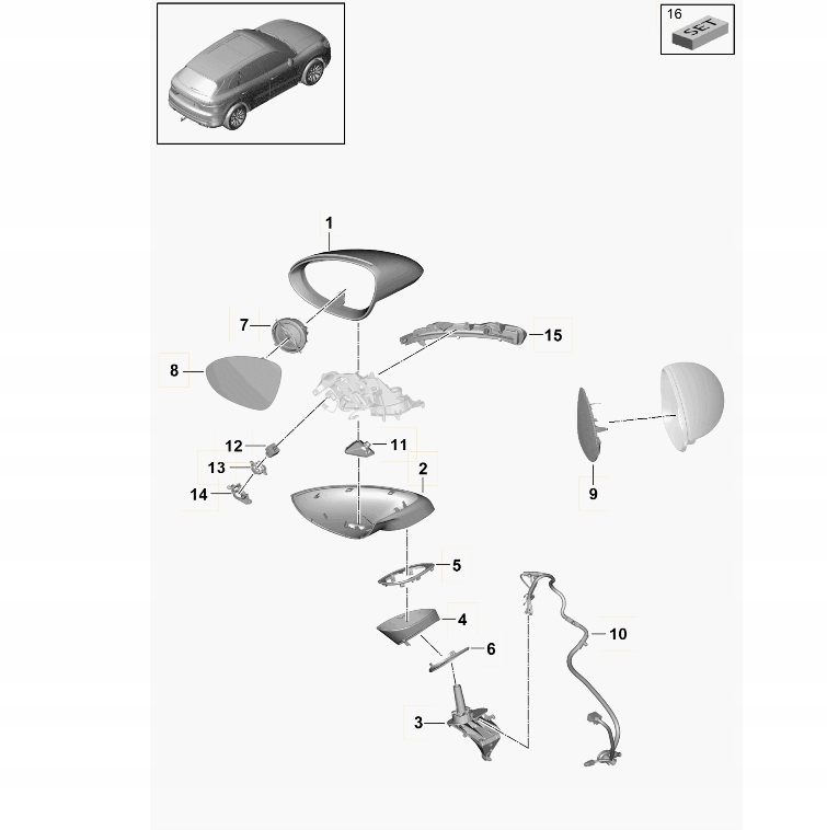 фото №13, Porsche cayenne 9y рычаг зеркало правая 9y1857412