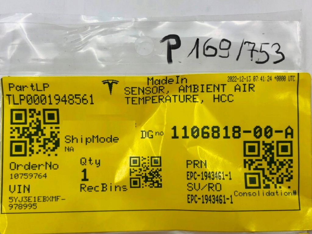 фото №7, Датчик датчик температура окружение 110681800a tesla model y 2021-2023