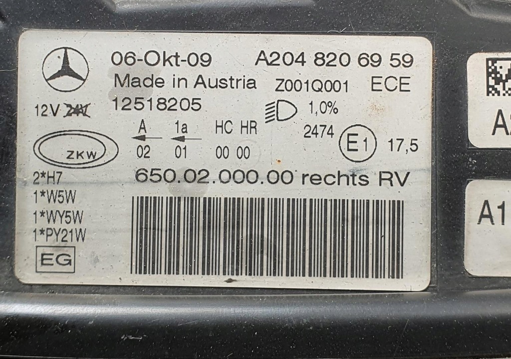 фото №11, Лампа правая передняя перед mercedes glk x204 euro