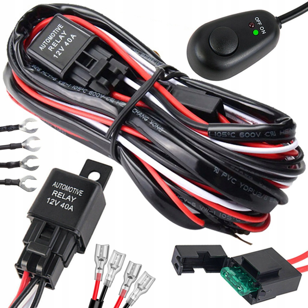 фото №15, Джгут монтажна з przekaźnikiem i вимикач do лампа roboczych 12v 40a