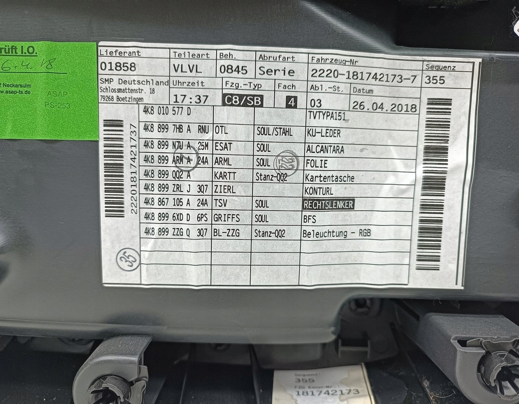 фото №6, Обивка обшивка дверь левый передний перед подсвечиваемый audi a7 c8 4k