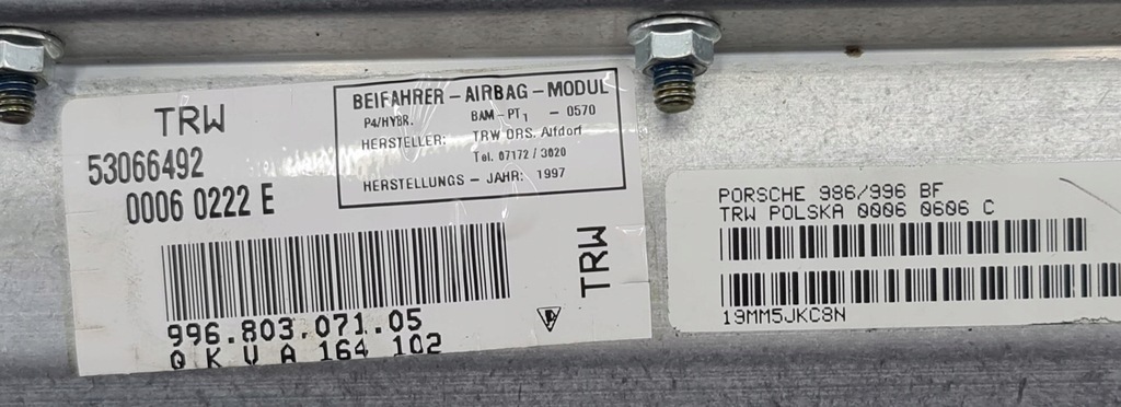 фото №6, Подушка подушка безпеки пасажира porsche boxster 986