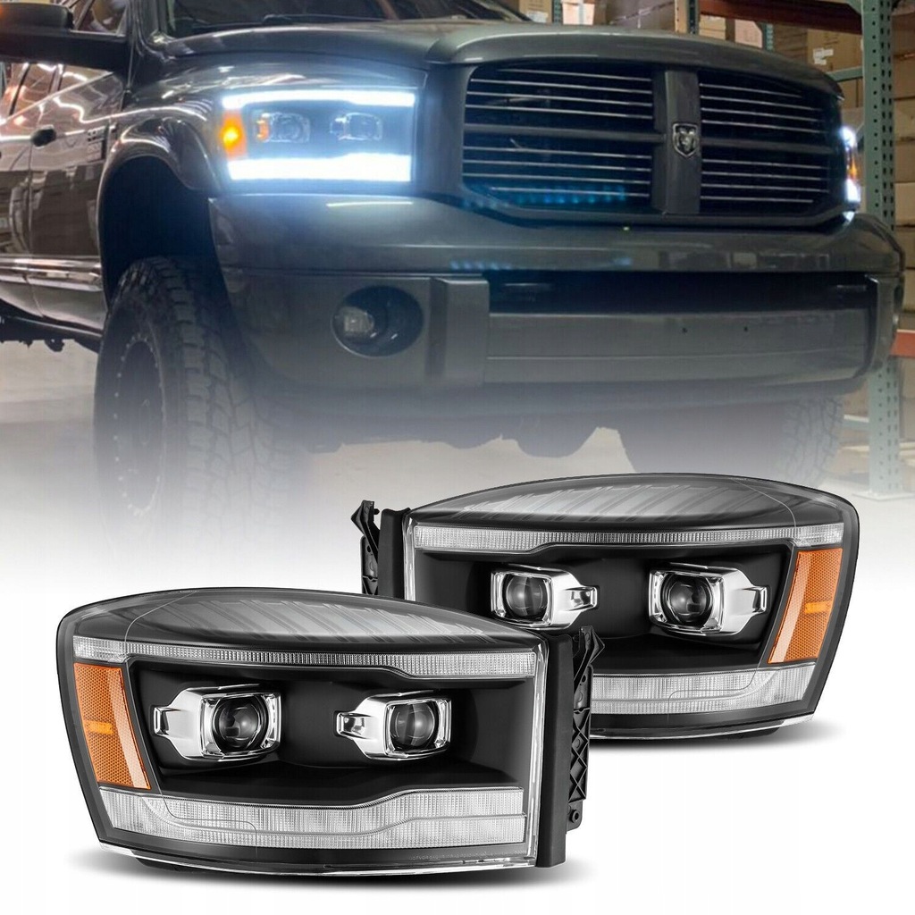 фото №1, Фари перед комплект чорні led dodge ram 1500 2500 3500 pickup 06-08