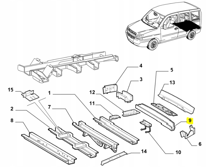 фото №8, Балка поперечная пол багажника fiat doblo 2005- оригинальный номер 46828276