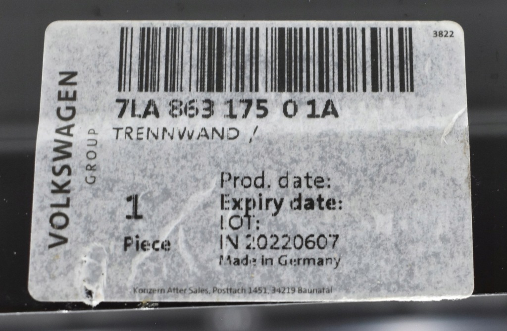 фото №8, Vw transporter t6 t6.1 7la стена перегородочная org nowa 7la86317501a