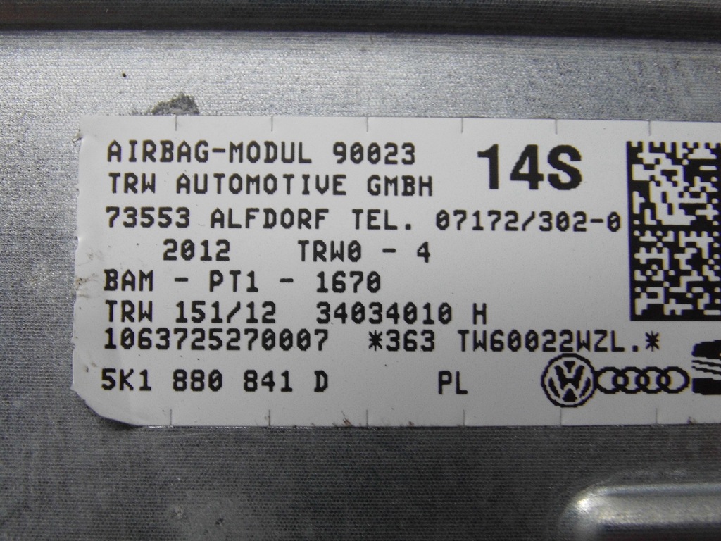 фото №11, Консоль подушки безпеки ремені безпеки колінна vw golf vi 5k оригінал europa