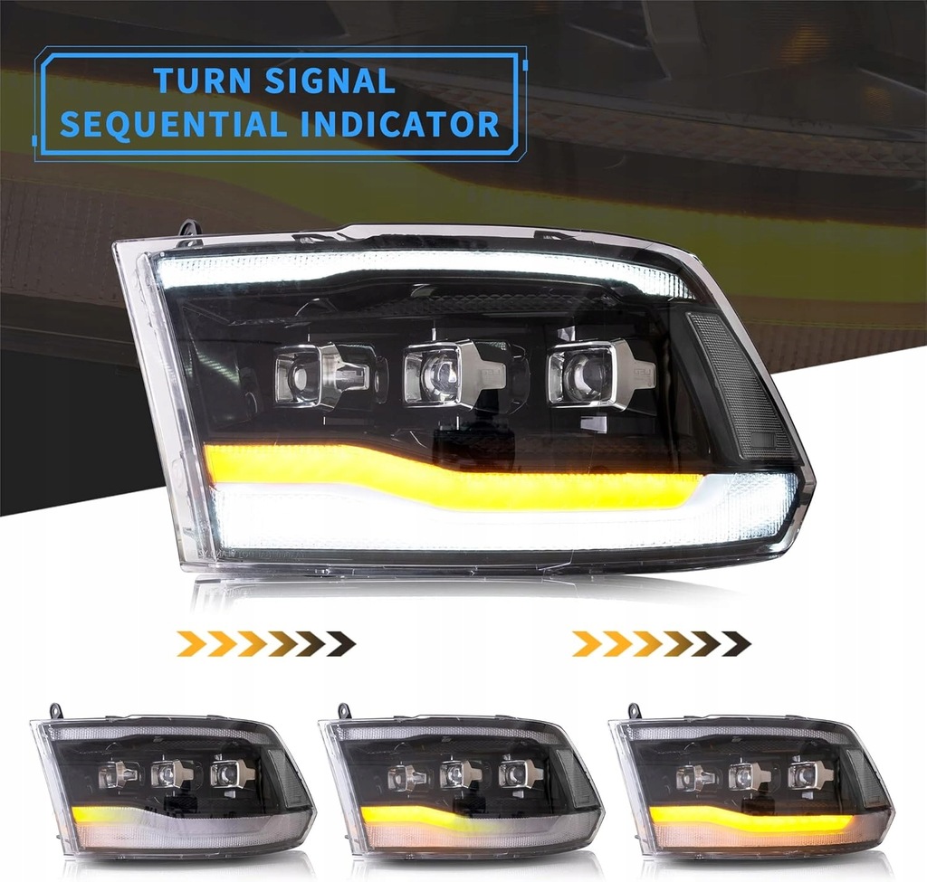 фото №8, Лампа лампи led vland ліва +права euro black 3 лінзи dodge ram 2009-2018