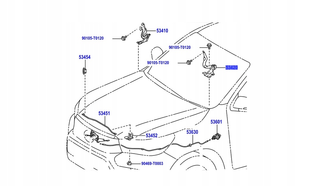 фото №1, 53420-0k230 лівий петля капот hilux 2015-