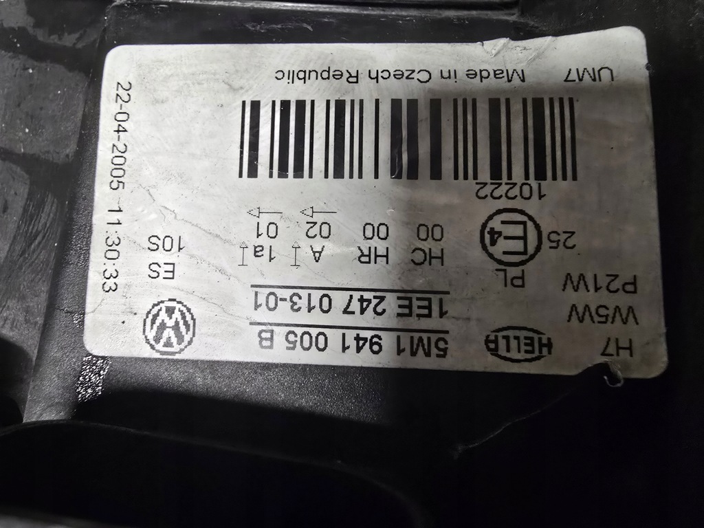 фото №8, Лампа ліва перед vw golf v plus 5m1