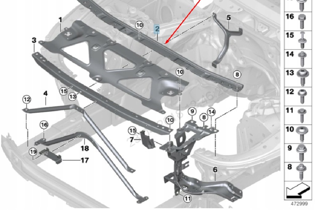 фото №10, Bmw 7 g11 верхний задний кронштейн радиатора 51647357205 7357205 оригинальный