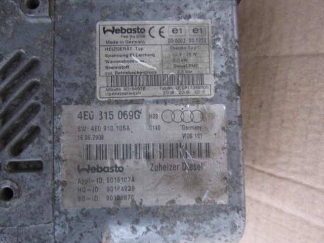 фото №6, Audi a8 d3 lift 3.0 tdi webasto 4e0815069g обігрівач стояночний
