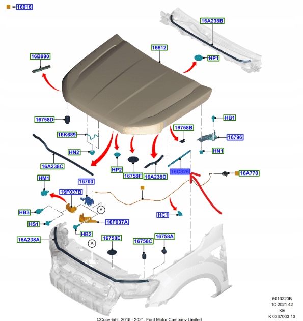 фото №1, Підйомник газовий капот правий ford ranger mk5 2015-