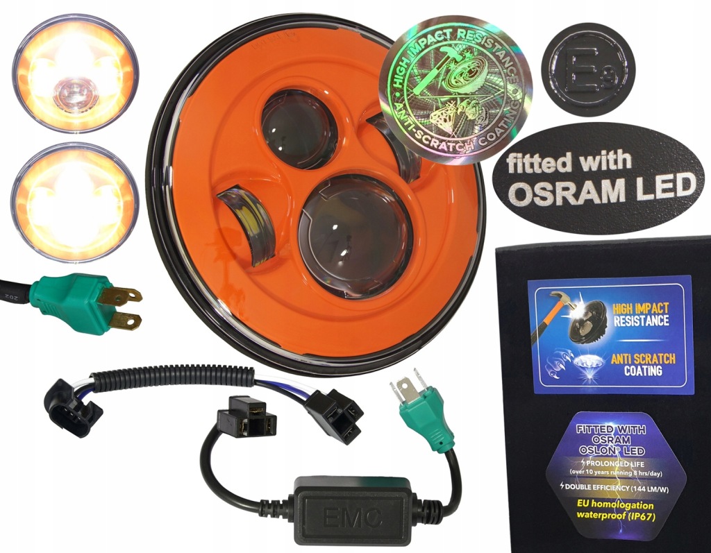 Купити Лампа 7 cali led osram 144 lm/w anti-scratch гомологація перед помаранчеві