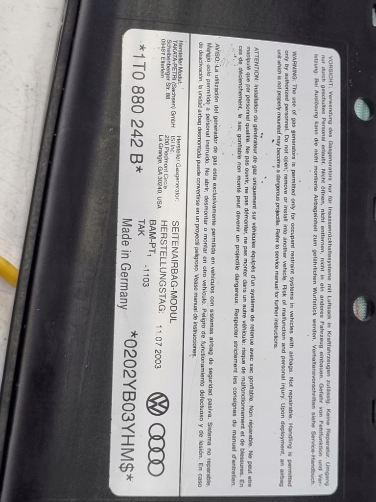 фото №6, Подушка бічна права сидіння audi vw touran caddy