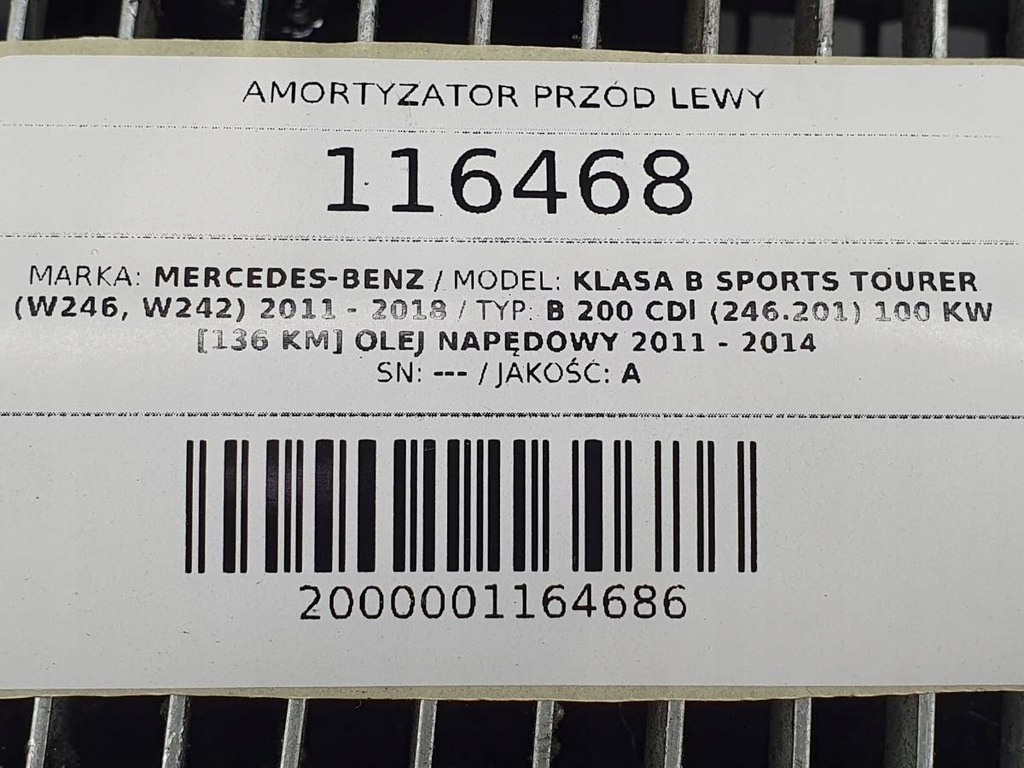 фото №9, Амортизатор перед лівий амортизаторна стійка mercedes w246 b200 1.8 cdi a2463208913