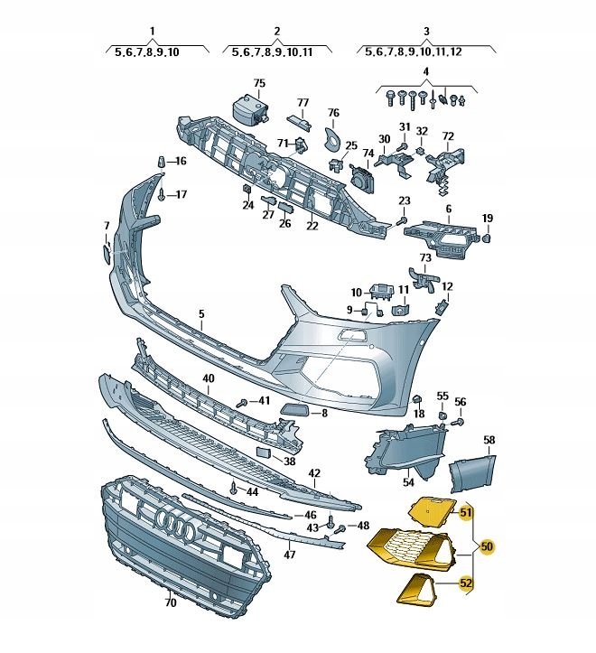 Купити Решітка заглушка бампера права audi a7 c8 sline