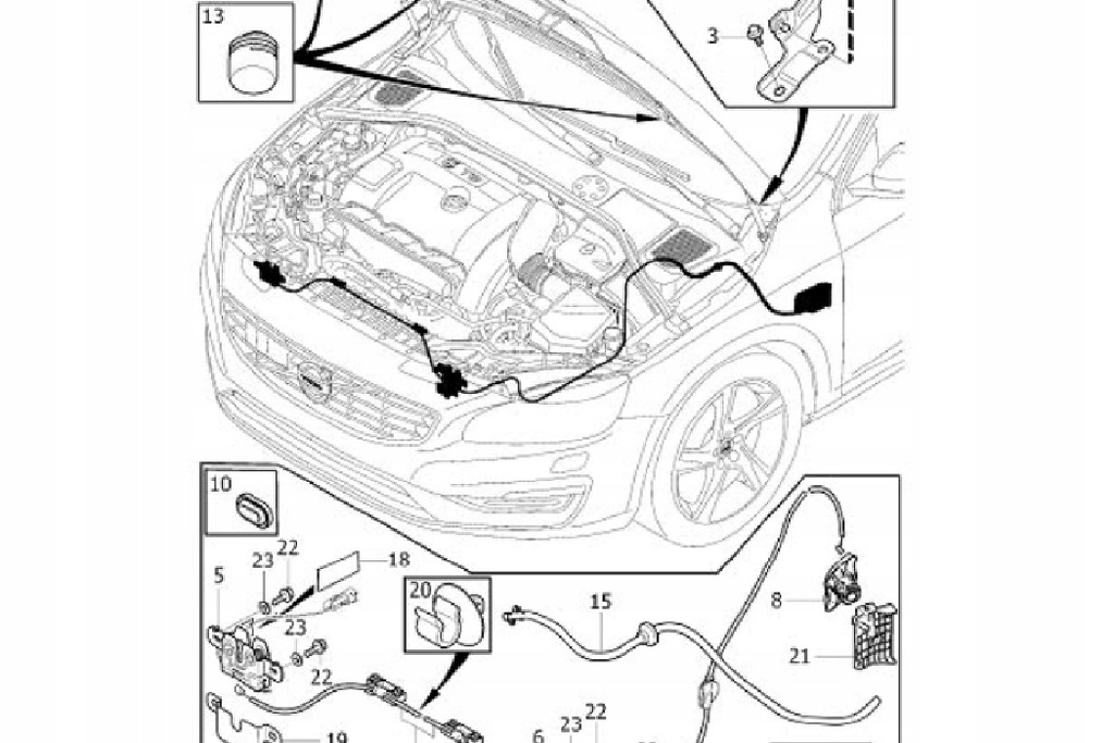 фото №7, Volvo s60 mk2 трос відкривання капот передньої 31385848 nowa оригінальна