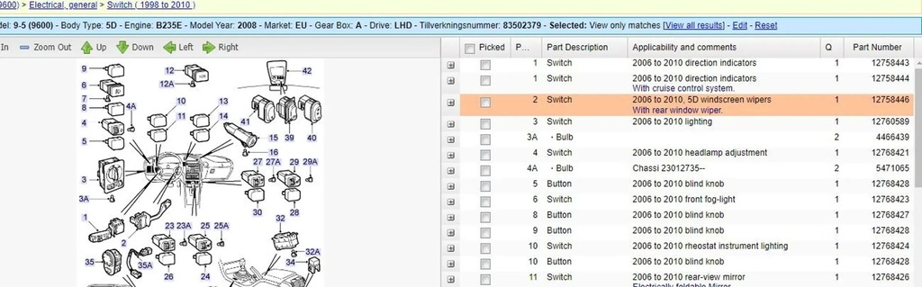 фото №6, Saab 9-5 2008 панелі керування, перемикачі