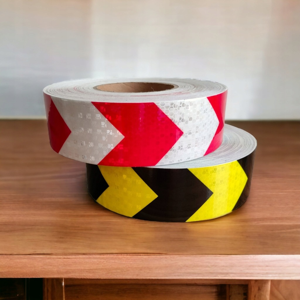 фото №9, Стрічка відбиваюча strzałka żółto попереджувальна відбивач чорний жовтий 5m контур